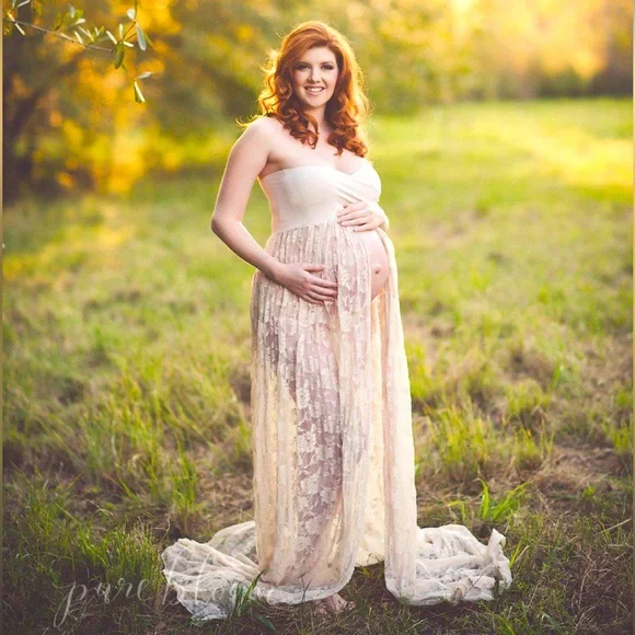 Sew Trendy Dresses | Jennifer Gown Lace Maternity Gown - Sweetheart Style- Mauve - Size-Small | Color: Cream/Pink | Size: S | Queenandcompany's Closet